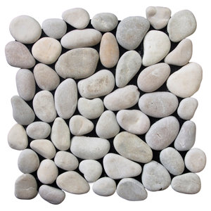 Classic Pebble Random Sized Natural Stone Pebble Tile in Tan
