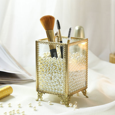 Mercer41 Condon Glass And Pearls Brush Holder Cosmetic Organizer