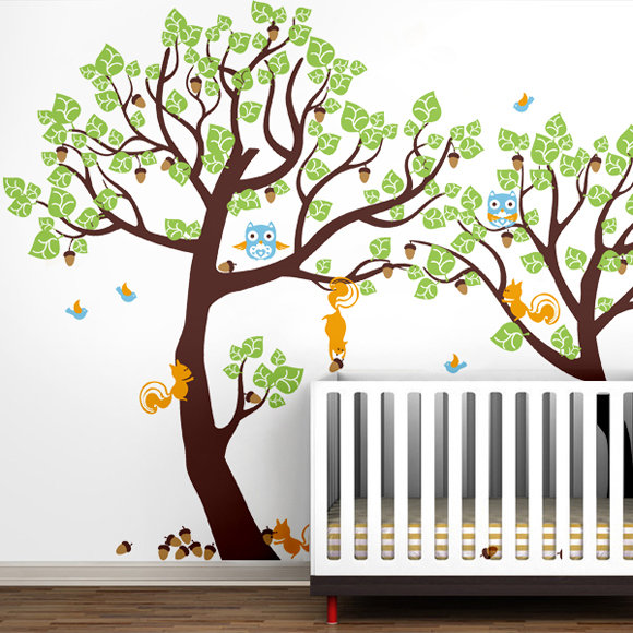 pop decors lovely pine tree baby nursery tree with animals wall