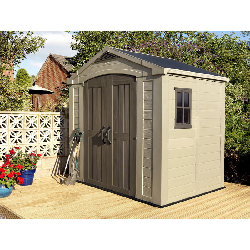 keter factor 8 ft. 5 in. w x 6 ft. d plastic storage shed