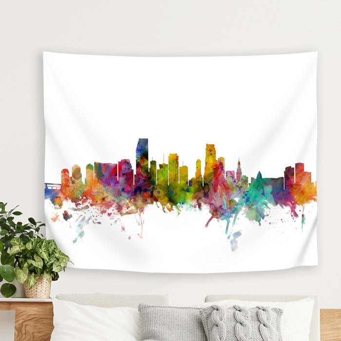 Michael Tompsett Art Pause Miami Florida Skyline 2 Tapestry
