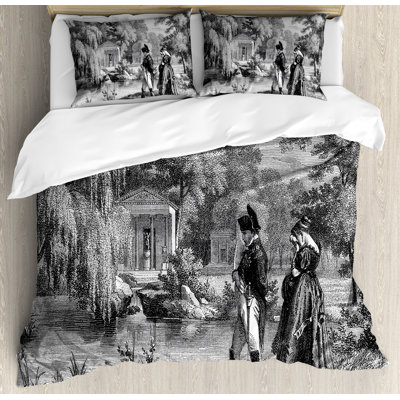 Ambesonne Vintage Historical French Revolution Sketch With Vintage Historical French Revolution Sketch With Napoleon And Woman In Garden Artwork Duvet Set