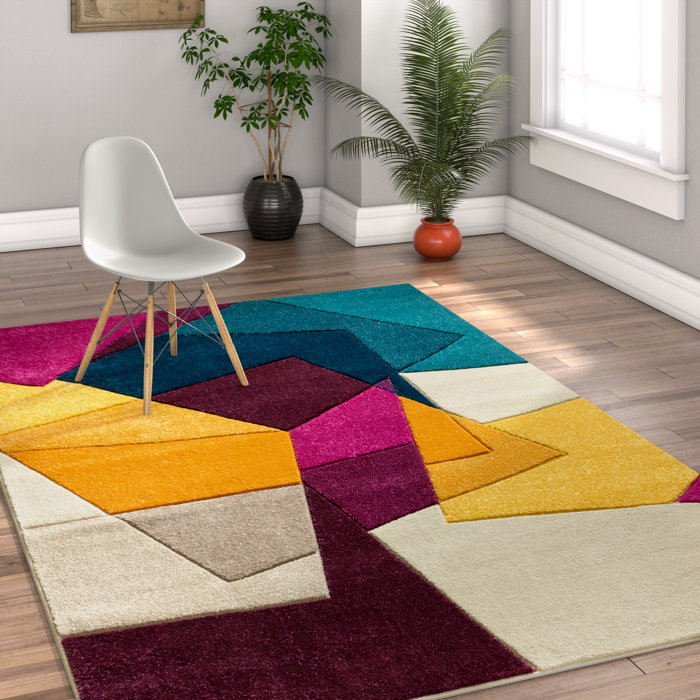 Ebern Designs Herring Mid Century Modern Violet Geometric Area Rug Herring Mid Century Modern Violet Geometric Area Rug