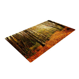 Sylvia Cook Autumn Leaves Rustic Orange/Green Area Rug