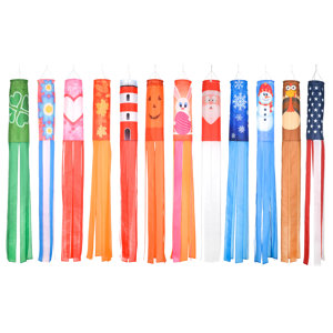 12 Piece Seasonal Theme 2 Sided Windsock Set