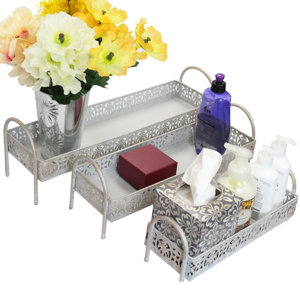 3-Piece Metal Storage Bathroom Accessory Tray Set