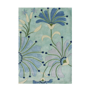 Aberdeen Wild Lily Floral Hand Woven Wool Aqua Area Rug