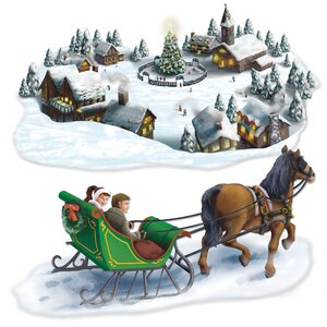2 Piece Holiday Village and Sleigh Ride Props Set