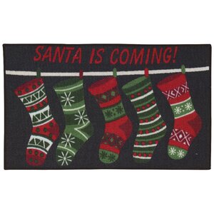 Santa Is Coming Black Area Rug