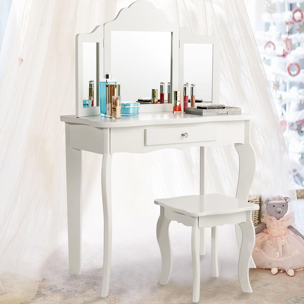 Home Kitchen Sanery Modern Dressing Table With Stool Bedroom