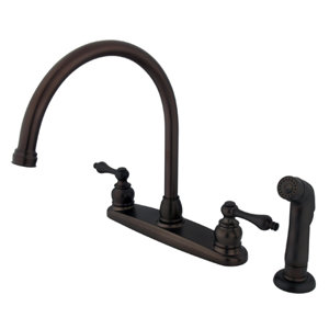 Vintage Double Handle Goose Neck Kitchen Faucet with Non-Metallic Spray