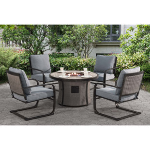 Patio Dining Set With Fire Pit Wayfair Robertson Dining Set With Cushions And Firepit
