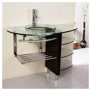 Glass Circular Vessel Bathroom Sink with Faucet