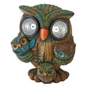 Bright Eyes Solar Owl Family Garden Statue