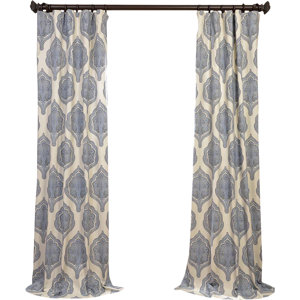 Io Printed Cotton Twill Damask Single Curtain Panel