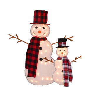 Outdoor Christmas Yard Art Wayfair 22 Lighted Snowman With Top Hat And Twig Arms Outdoor Christmas Yard Art Decoration Display