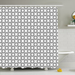 Geometric Circle Vinyl Records Inspired Concentric Rings with Curve Grids Shower Curtain Set