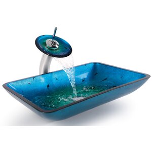 Galaxy Glass Rectangular Vessel Bathroom Sink with Faucet