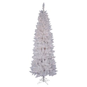 Crystal White Spruce Pencil 6' Artificial Christmas Tree with 180 LED White Lights with Stand