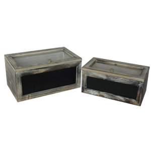 2 Piece Wooden Box with Glass Lid and Front Chalkboard Set