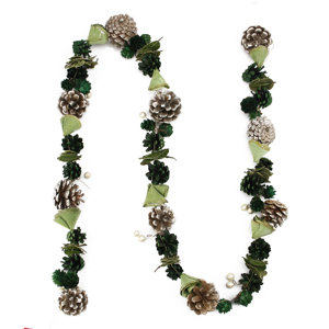 Decorative Pine Cone Wooden Rose and Faux Pearl Artificial Christmas Garland