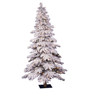Flocked Spruce Alpine 7' White Artificial Christmas Tree with 400 Clear Lights with Stand