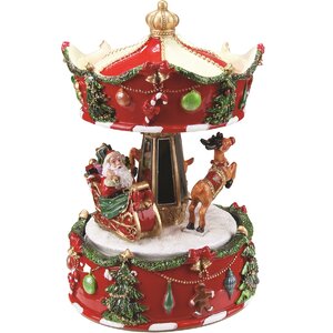Animated Musical Santa and Reindeer Carousel with Canopy Christmas Table Top Decoration