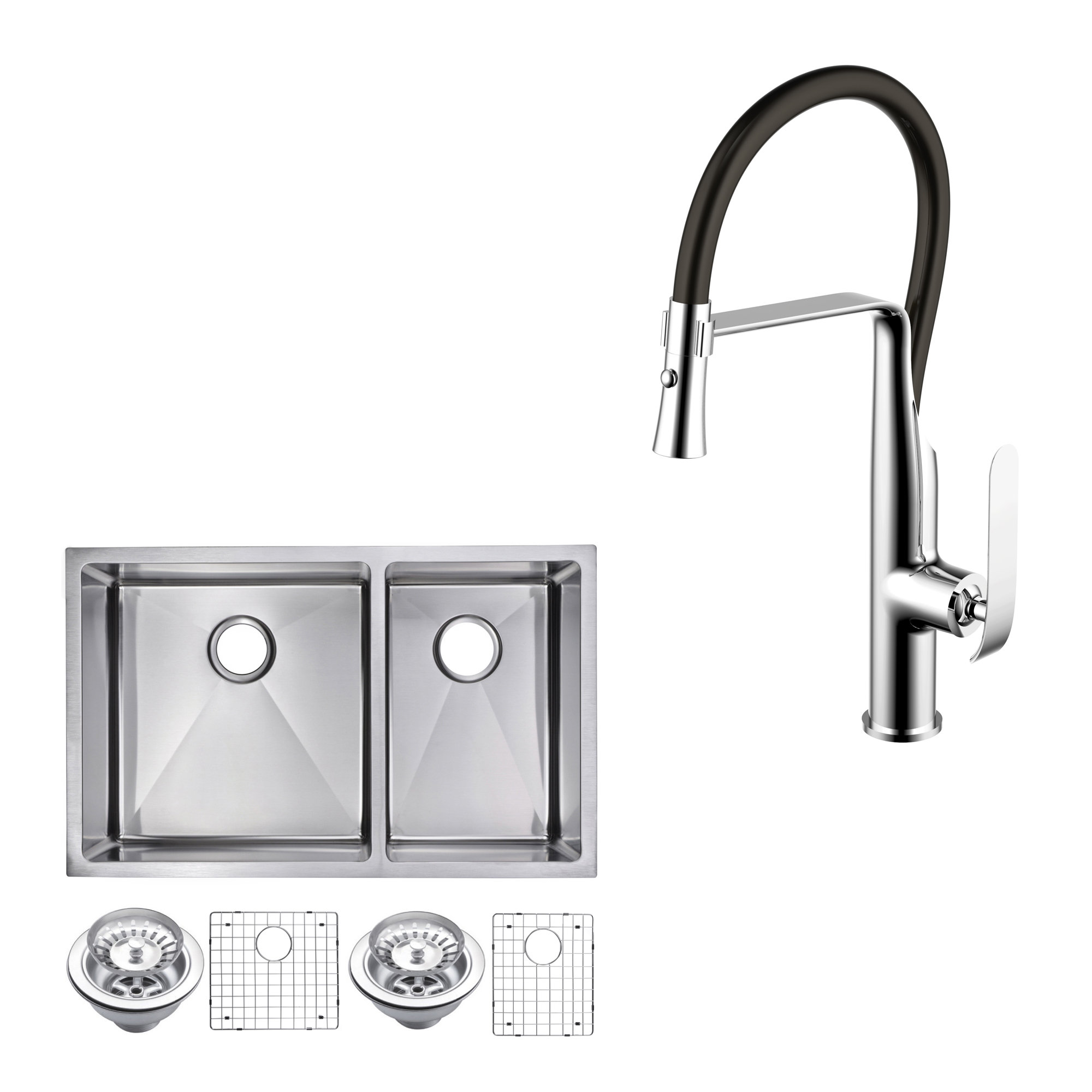 Dcor Design All In One Stainless Steel 32 L X 20 W Double Basin Dcor Design All In One Stainless Steel 32 L X 20 W Double Basin Undermount Kitchen Sink With Faucet Wayfair