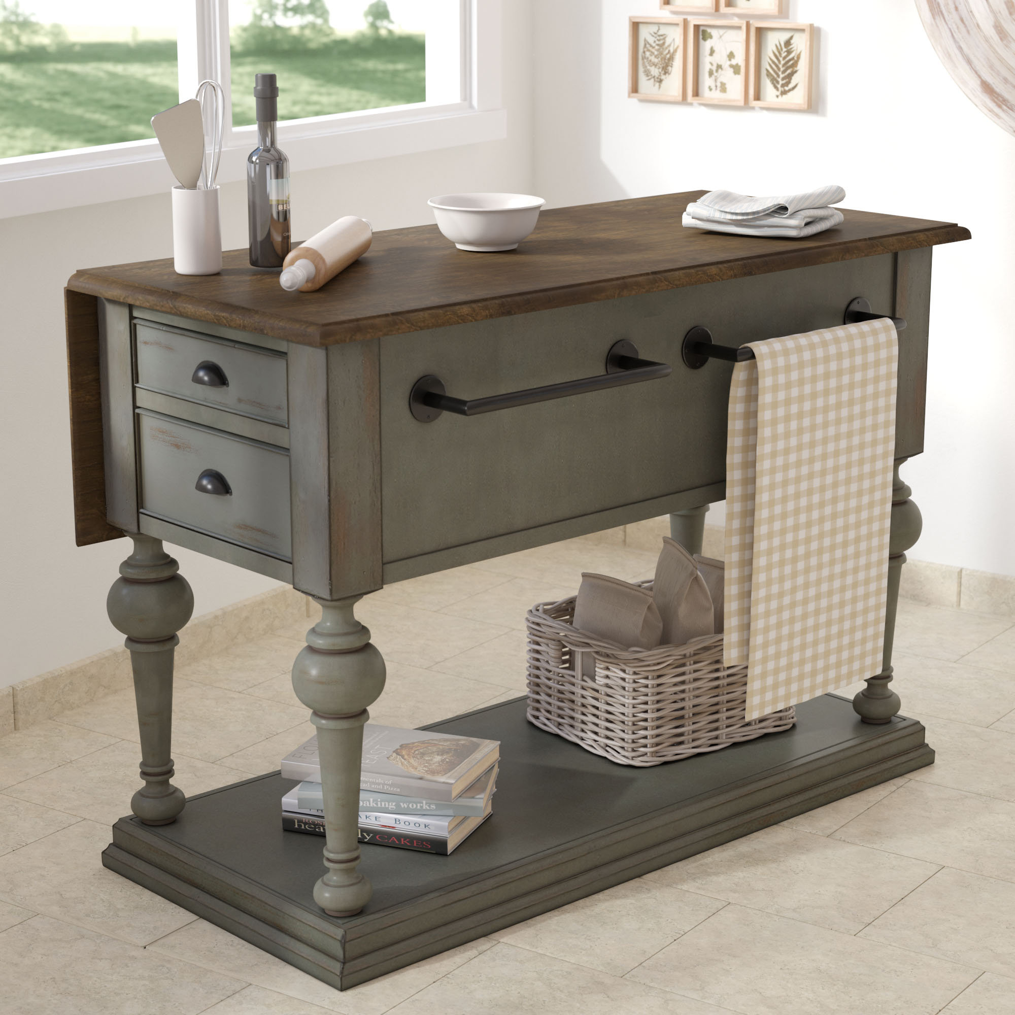 Lark Manor Serpentaire Kitchen Island With Wood Top Reviews Wayfair