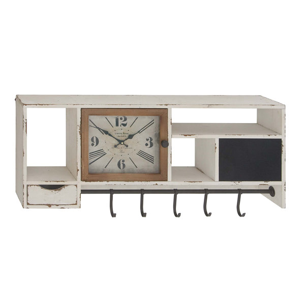 Giustino Rustic Wall Clock With Multi Purpose Shelves And Hooks Reviews Giustino Rustic Wall Clock With Multi Purpose Shelves And Hooks Reviews