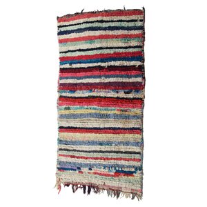 Boucherouite Azilal Hand-Woven Ivory/Red Area Rug