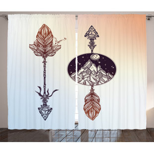 Native American Curtains Wayfair Occult Native American Boho Elements With Feather And Rocky Mountain Arrow Print Graphic Text Semi Sheer Rod Pocket Curtain Panels Set Of 2