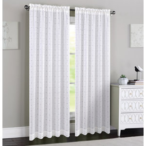 Madeline Polka dots Sheer Rod Pocket Curtain Panels (Set of 2)