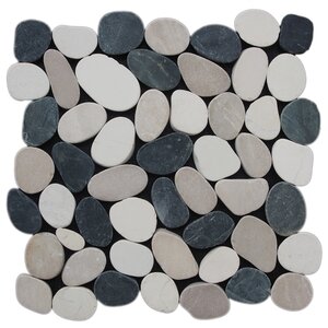Sliced Pebble Random Sized Natural Stone Pebble Tile in Black/White