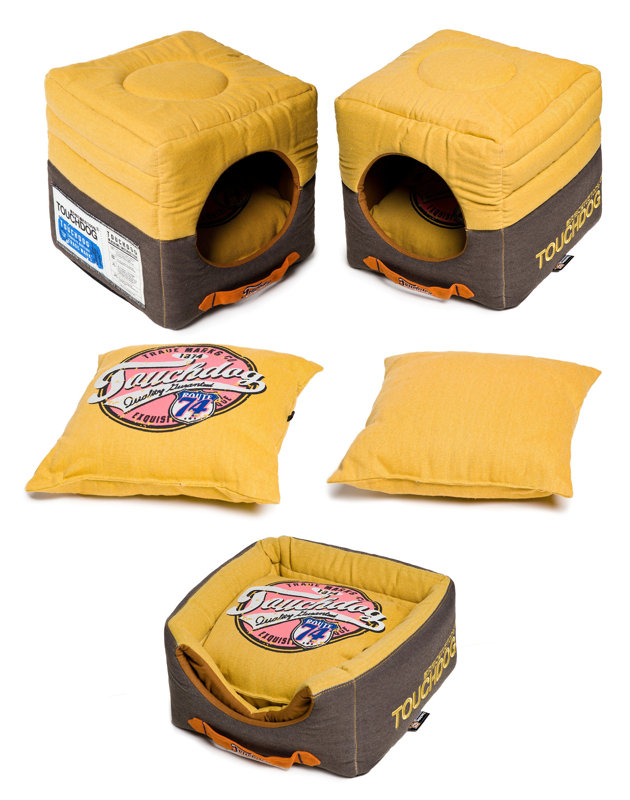 Pet Life Convertible and Reversible Vintage Printed Squared 2in1 Collapsible Dog House Bed