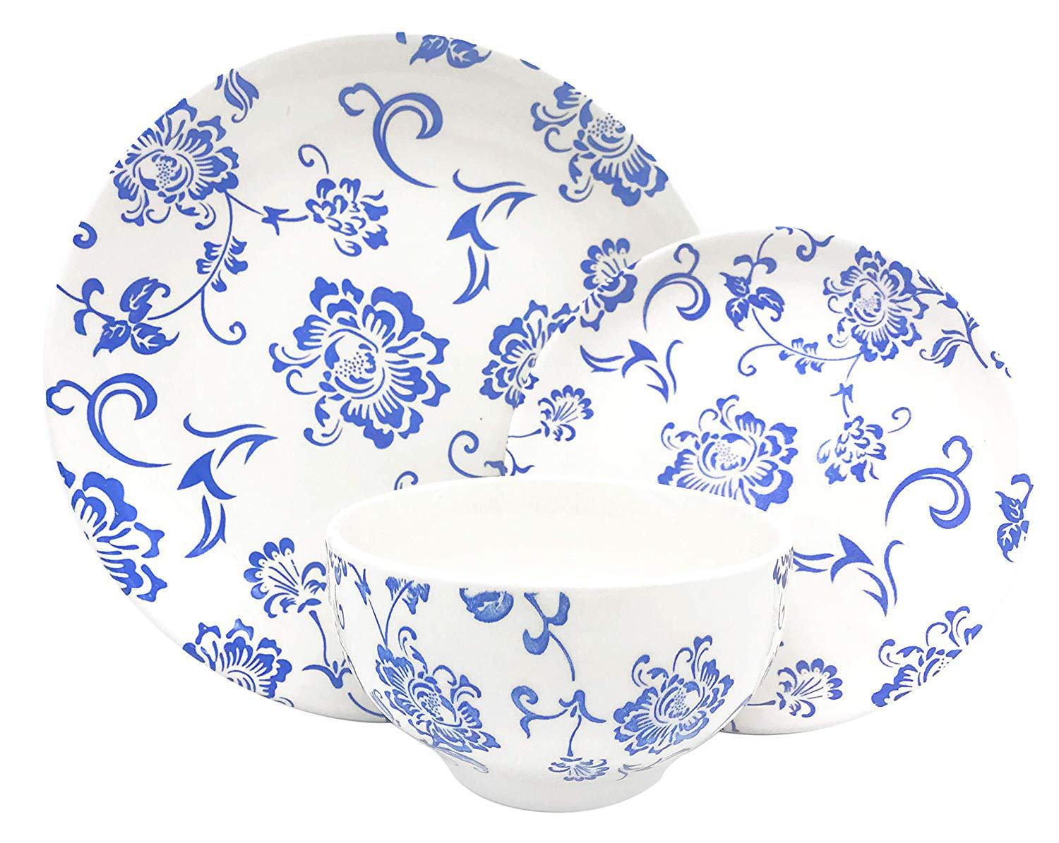 Melange Porcelain 16 Piece Dinnerware Set Indigo Royale Service For 4 Microwave Dishwasher Oven Safe Dinner Plate Salad Soup Bowl