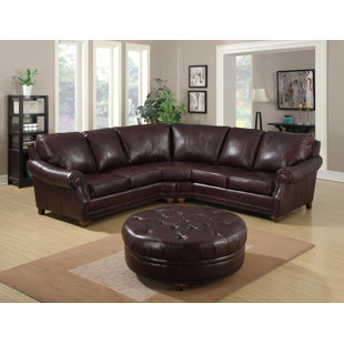Leather Sectional Ottoman Wayfair Adira Leather Sectional With Ottoman