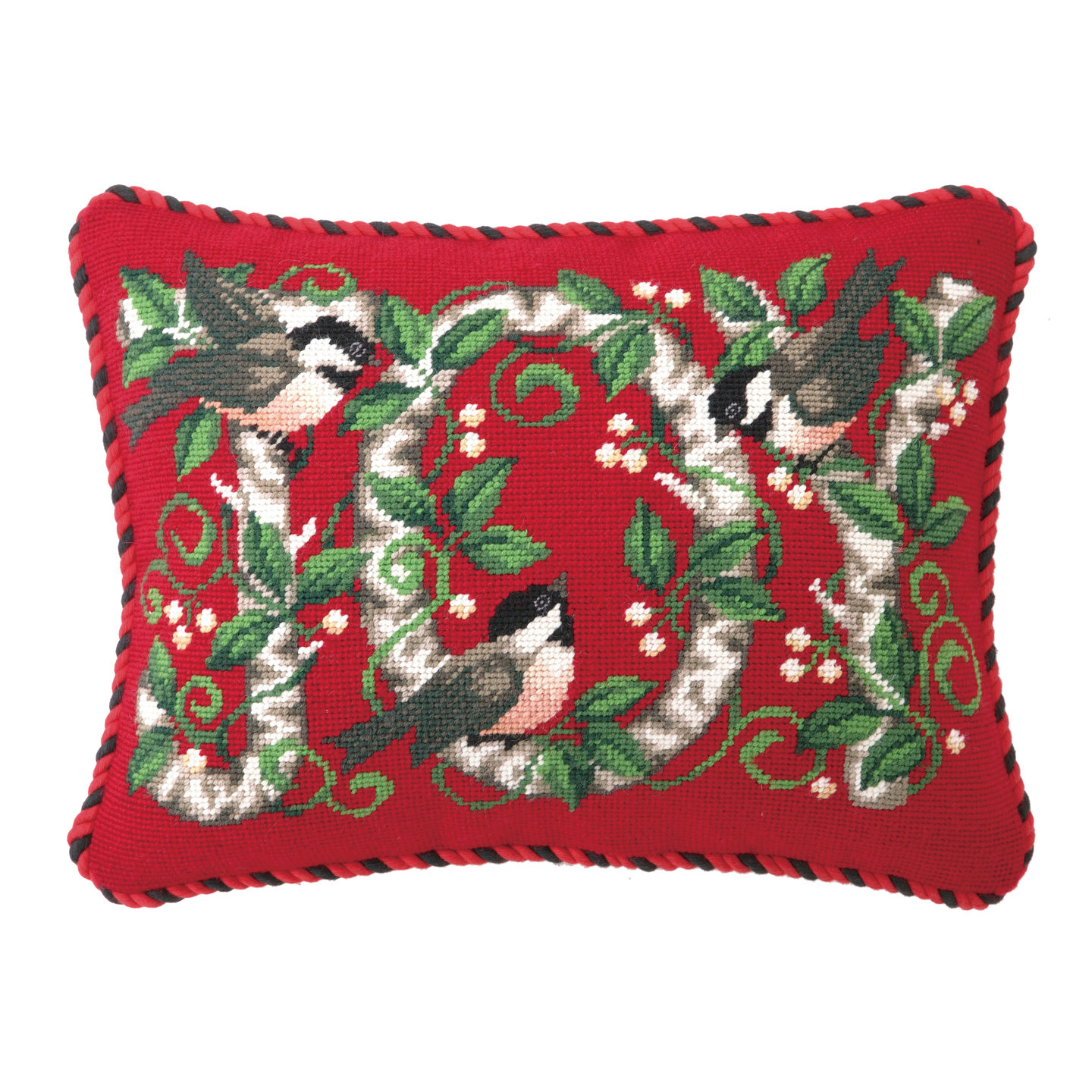 Peking Handicraft Joy Chickadee Needlepoint Lumbar Pillow & Reviews