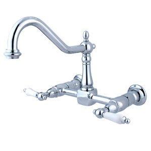 Kingston Brass Heritage Double Handle Widespread Wall Mount Kitchen Faucet