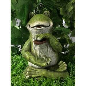 Frog Sitting with Fairy Lights in Jar Statue