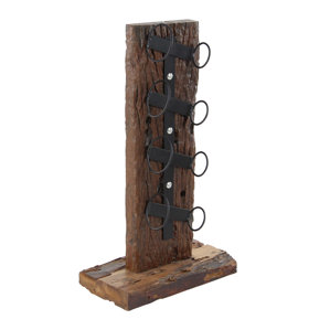 Bernadette Rustic Teak Wood and Iron 4-Bottle Tabletop Wine Bottle Rack by Loon Peak