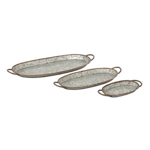 3 Piece Metal Galvanized Tray Set