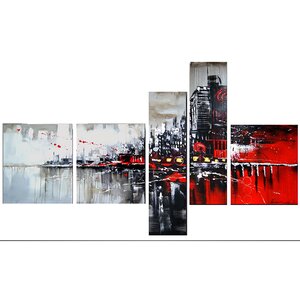 Red/Black Cityscape 5 Piece Graphic Art on Wrapped Canvas Set