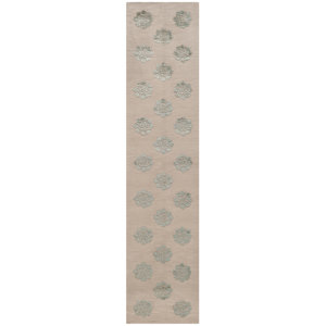 Brosley Medallions Hand Knotted Silk/Wool Aqua/Marine Area Rug