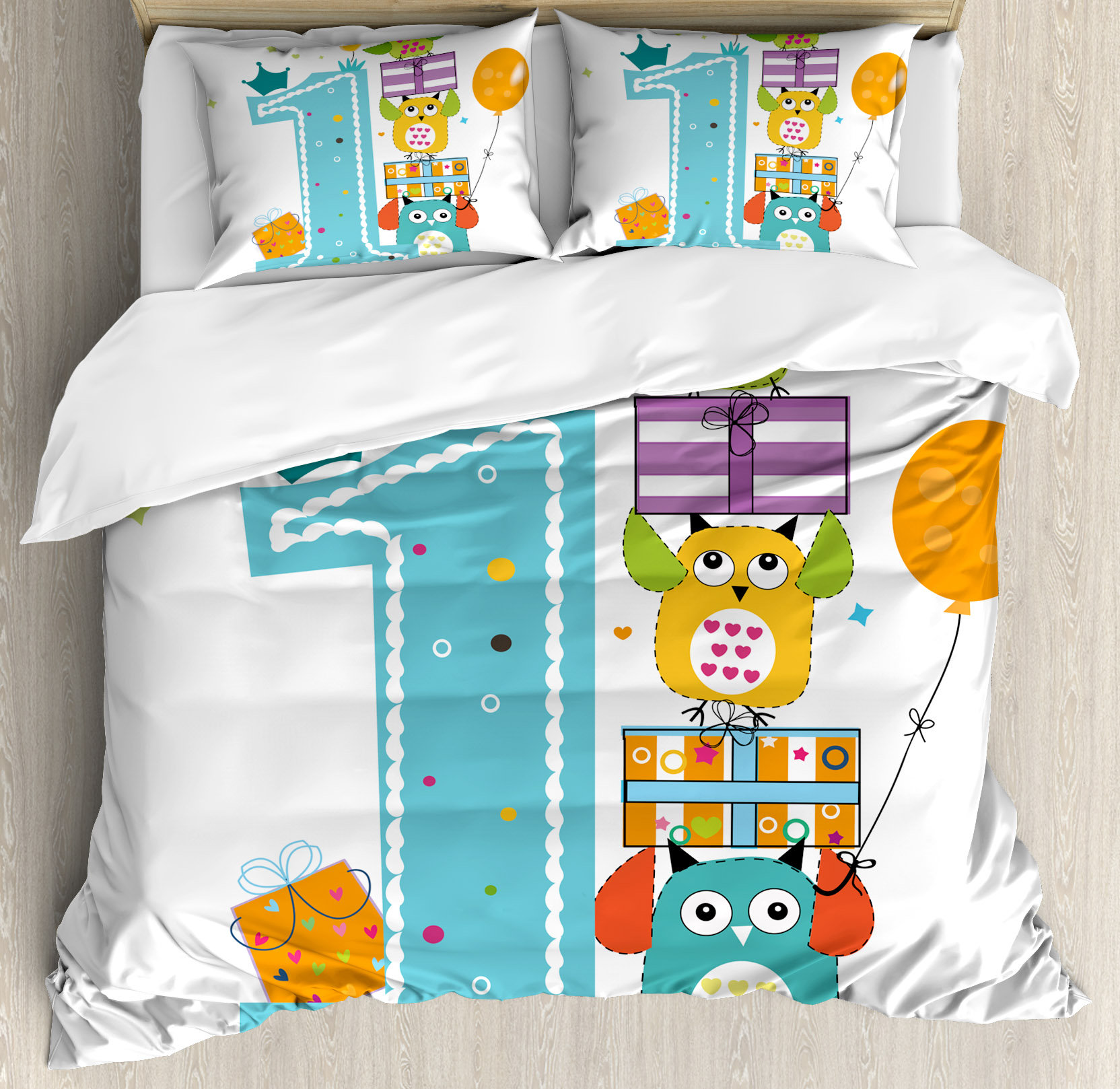 Ambesonne 1st Birthday Decorations First Cake Candle Owls Family