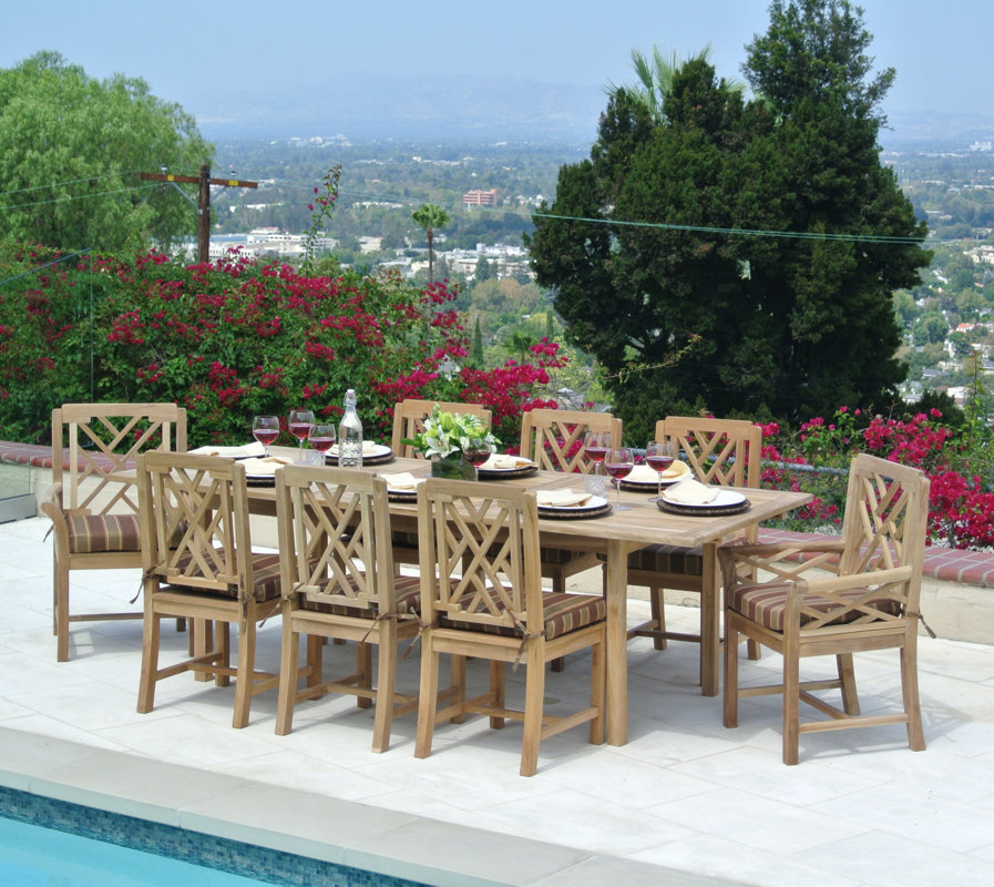 Trijaya Living Malibu Outdoor Teak 9 Piece Dining Set with Cushion