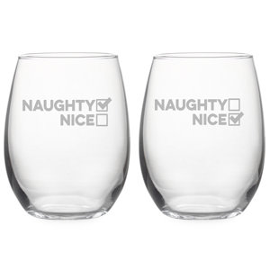 Naughty and Nice 2 Piece Glass 21 oz. Stemless Wine Glass Set