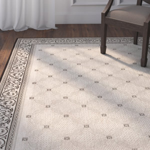 Beasley Ivory/Black Border Outdoor Rug