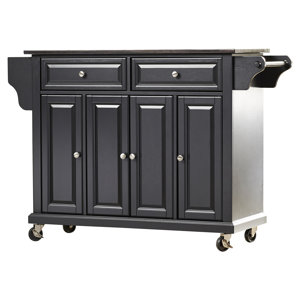 Abbate Kitchen Island with Solid Black Granite Top
