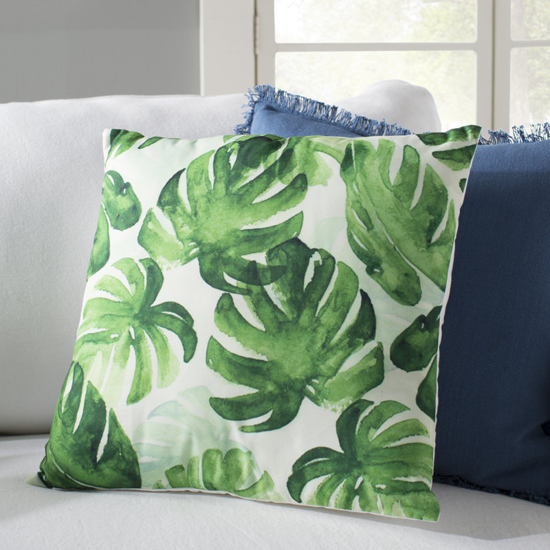 Saro Palm Leaf Print Indoor/Outdoor Throw Pillow & Reviews Wayfair